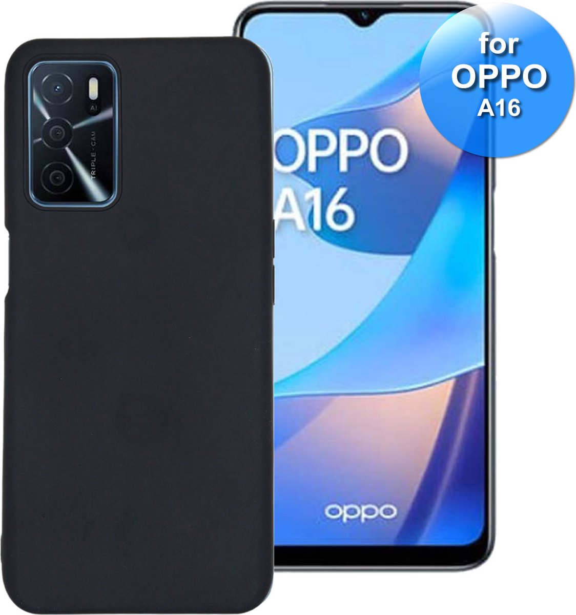 Telefoonhoesje geschikt voor de OPPO A16 - Siliconen Back Cover - hoesje - Zwart