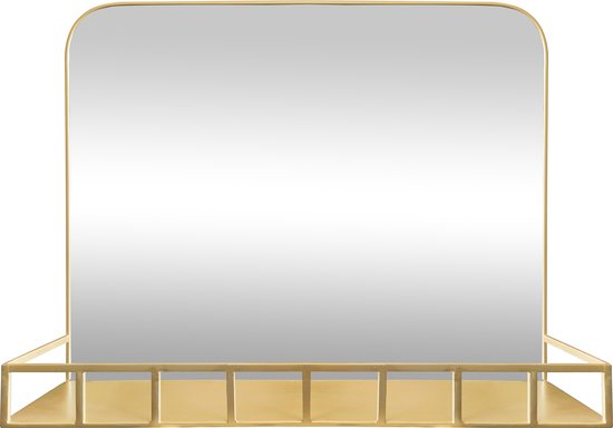 LW Collection wandspiegel met plankje goud 63x50 cm metaal - grote spiegel muur - industrieel - woonkamer gang - badkamerspiegel - muurspiegel slaapkamer gouden rand - hangspiegel met luxe design