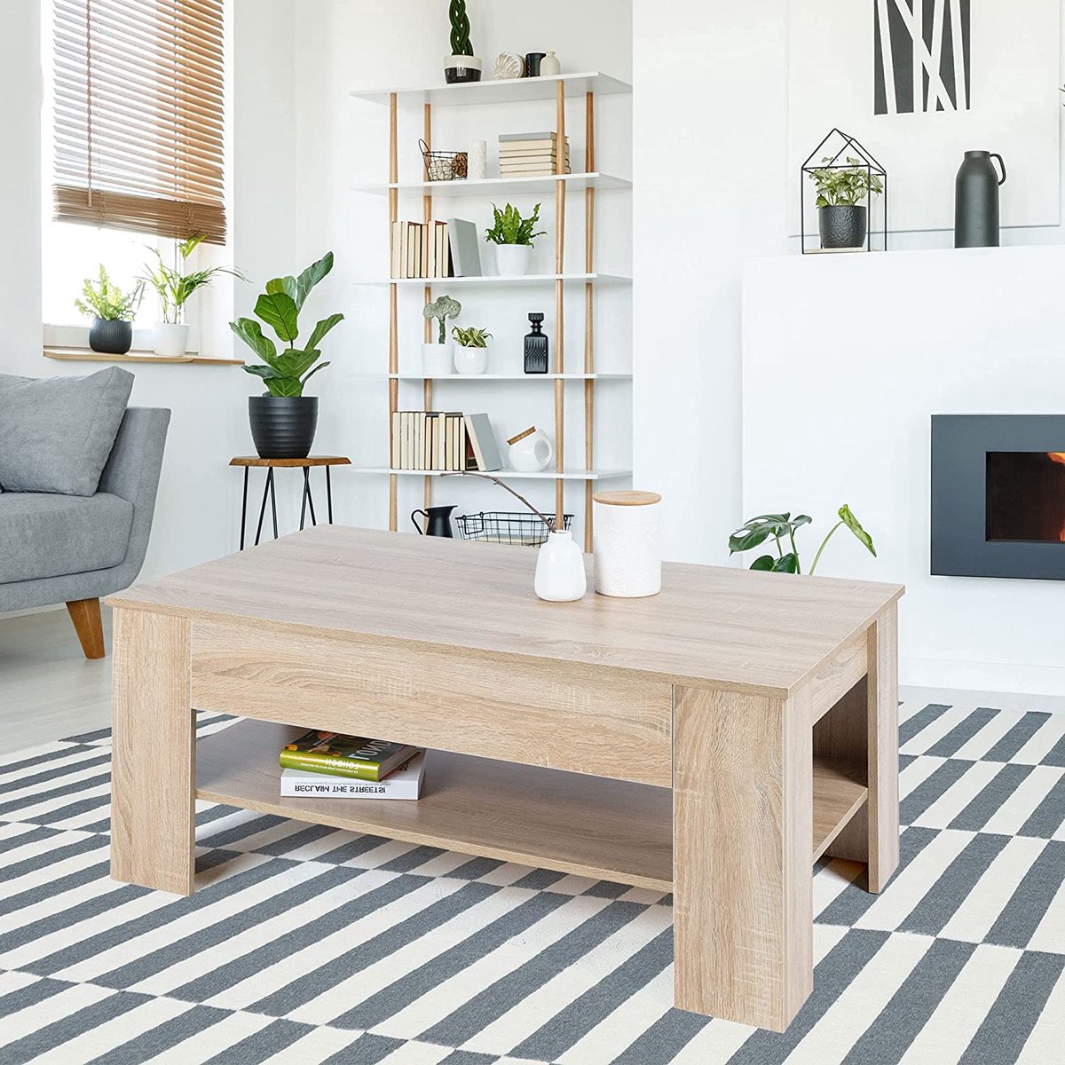 CGPN salontafel in Sonoma eiken optiek ruime salontafel met lade en plank voor uw woonkamer 110×65×48 cm moderne woonkamertafel houten