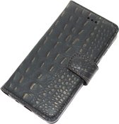 Made-NL Handgemaakte iPhone 14 Pro book case Bruin Zwart goud Krokodillenprint leer hoesje