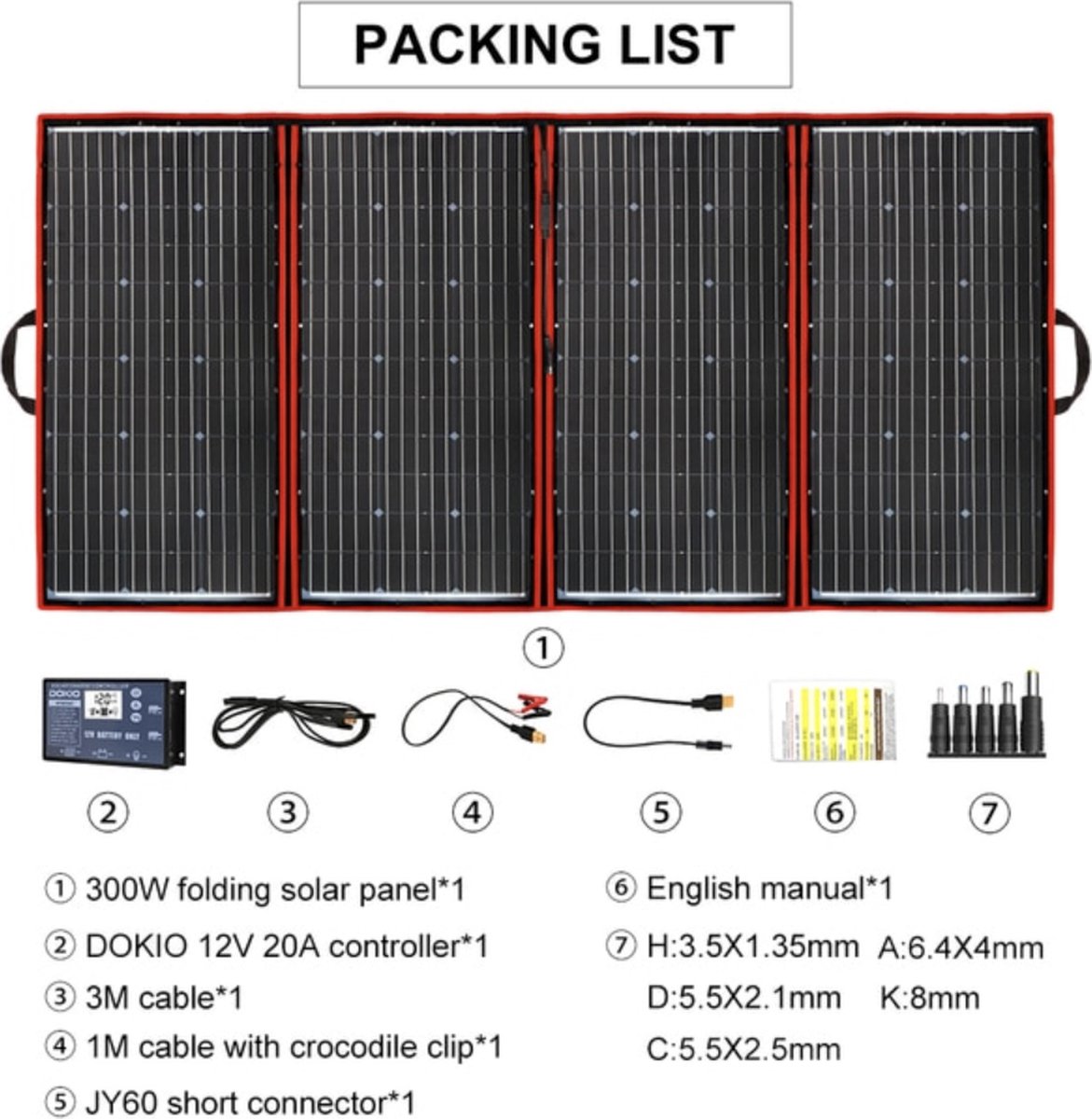 Dokio 300W Draagbare Opvouwbare Zonnepaneel Met 12V Controller Flexibele Zonnepaneel voor Huis Camping Reizen