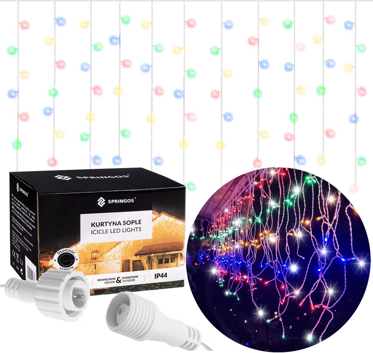 Springos Ijspegel Verlichting Buiten | Ijspegel Verlichting | Kerstverlichting Buiten | 12 m + 2.5 m Snoer | Connectable | 300 LED | Flash | Multicolor
