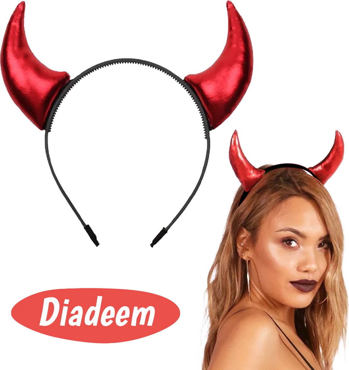 Rang ik ben gelukkig ontmoeten Duivel Hoorntjes Diadeem - 1 Stuk - Rood met Zwart | bol.com