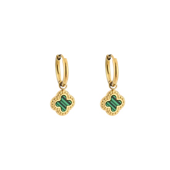 Michelle Bijoux Oorhangers Klaver groene steen goud JE14363