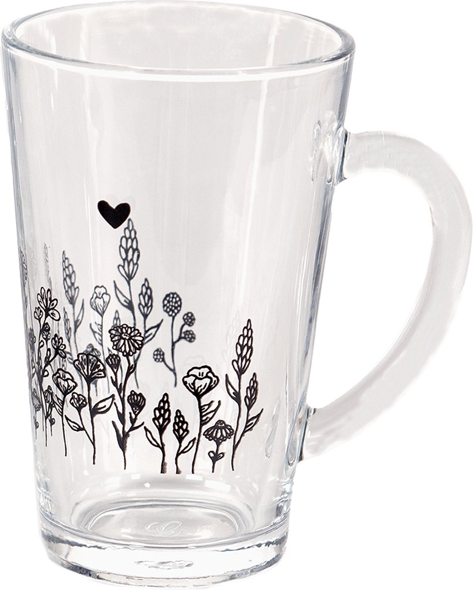 Clayre & Eef Mok 300 ml Glas Bloemen Koffiemok Beker Drinkbeker