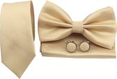 Sorprese Tie Set - Check - Champagne Narrow - comprenant une pochette à nœud et des boutons de manchette - cravates pour hommes - nœud papillon