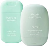 HAAN Hand Sanitizer Handspray Purifying Verbena 30ml & Handcrème Fig Fizz 50ml - Set van 2 Stuks - Duo-pack - Navulbaar