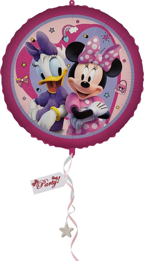 Disney Minnie Mouse Folieballon - opblaasbaar of te vullen met helium - 46 cm - herbruikbaar - incl. kartonnen rietje, gewichtje, 2 linten van 1,5m, en tag - ballon - versiering - kinderfeestje - meisjes