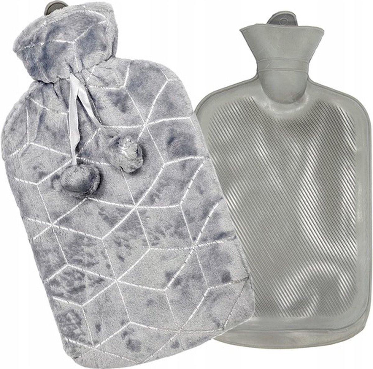 Goedkoopste Tragar Cube warmwaterkruik kruik met polyester hoes 2 liter 34 x 20 x 2 cm grijs / zilver - natuurlijk rubber - uniek en vrolijk design
