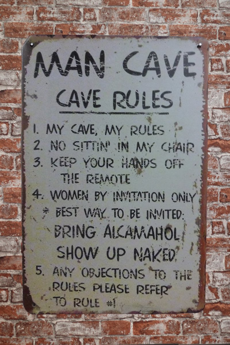 Wandbord - Cave Rules - Metalen wandbord - Mancave - Mancave decoratie - Retro - Metalen borden - Metal sign - Bar decoratie - Tekst bord - Wandborden - Wand Decoratie - Metalen bord - UV bestendig -