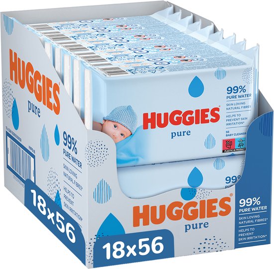 Lingettes bébé Huggies - Pure - 99% d'eau pure - 56 lingettes x 18 paquets  | bol.com