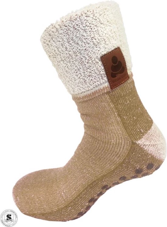 Buddha Socks warme wollen antislip sloffen beige 36-41 huissloffen-yogasokken-warme voeten