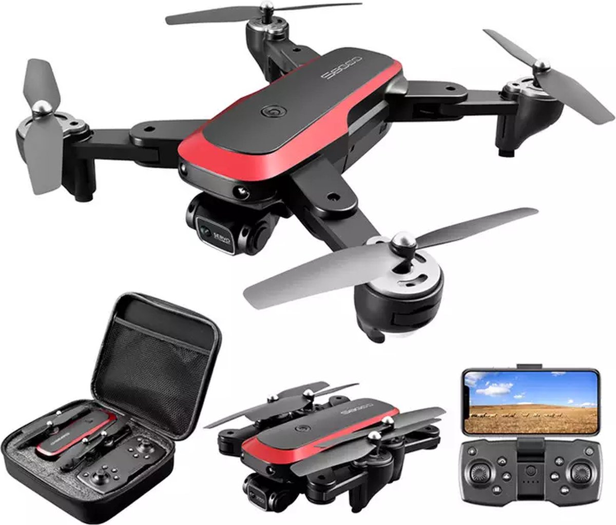 Quad Drone met Full HD Dual Camera 50x Zoom en Brushless Motor voor langere Vliegduur - Optical Flow Positionering voor nog betere Stabiliteit - Drones - Voor Buiten / Binnen - Gratis Extra Accu, Opbergkoffer en Extra set Propellers - Quadcopter