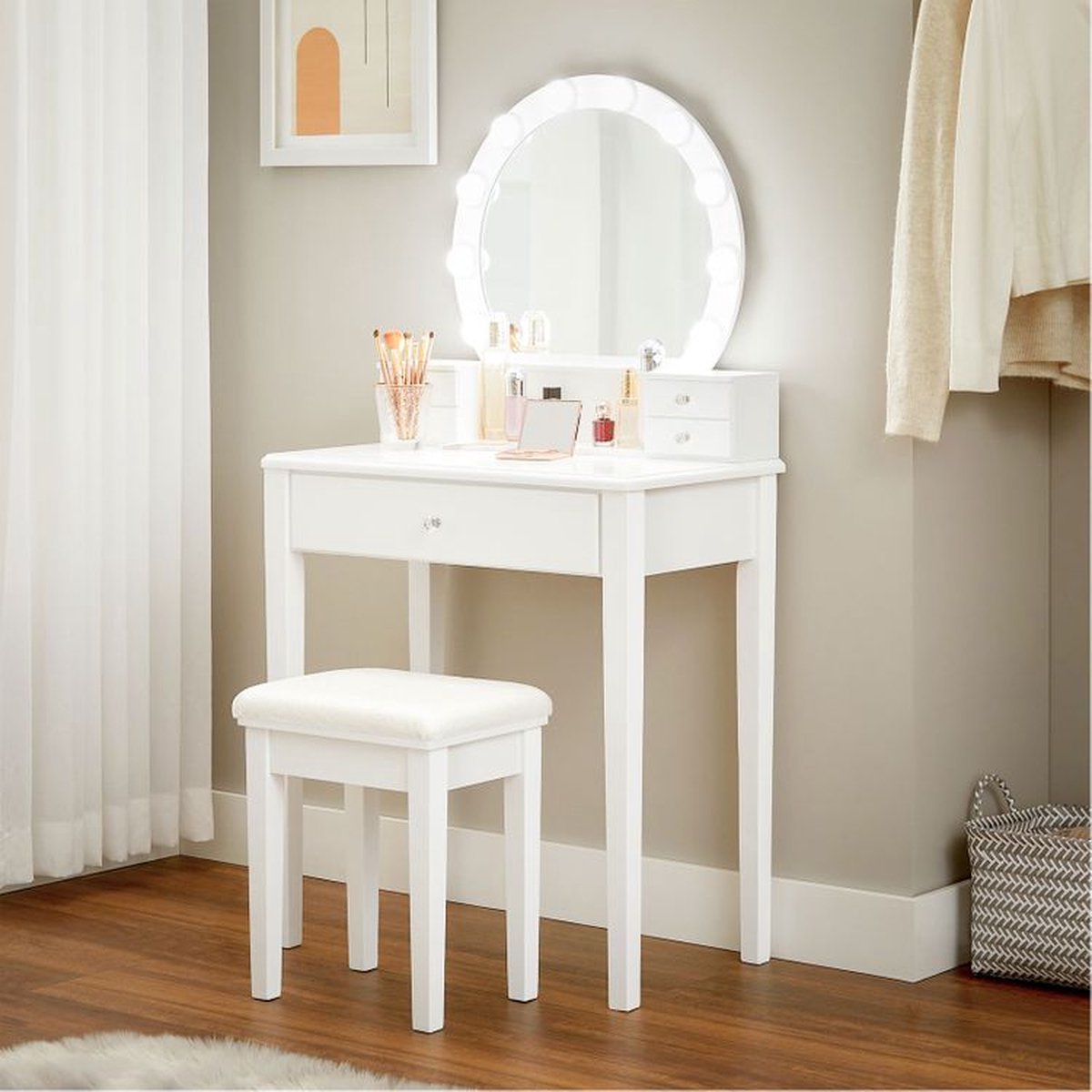 Moderne make-up kaptafel met spiegel en LED-verlichting