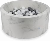 Ballenbak rond - marmer - 90x40 cm - met 300 grijs, wit en donkergrijze ballen