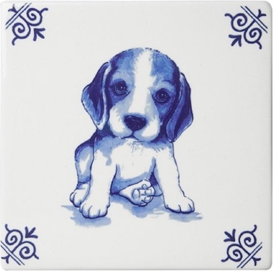 Tegel delfts blauw - Hond 13x13 cm