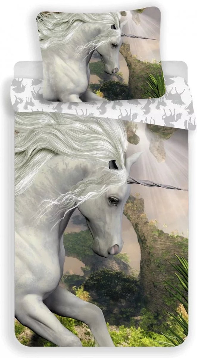 KD® - Witte Unicorn - Dekbedovertrek - Eenpersoons - 140 x 200 cm - Katoen