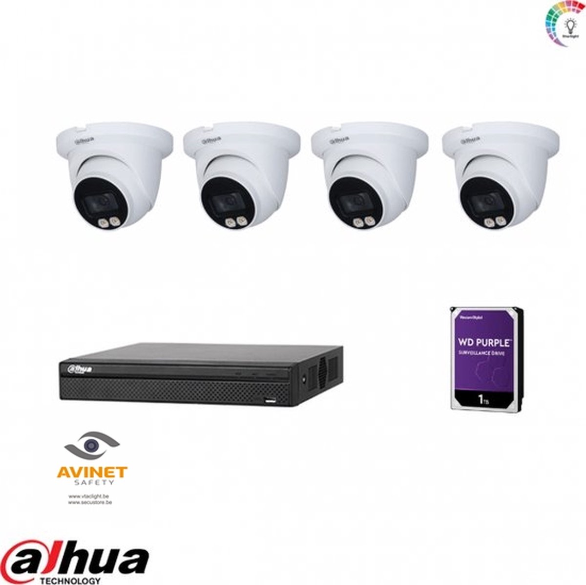 Dahua Camera set 4x 4MP IP Dome camera AI + NVR (Tijdelijk met gratis 1TB HDD hardeschijf)