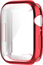 By Qubix Siliconen case (volledig beschermd) 45mm - Rood - Geschikt voor Apple watch 45mm hoesje - screenprotector - Bescherming iWatch - Bescherm