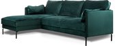 Piping - Sofa - 3-zit bank - chaise longue links - groen - fancy velvet - stalen pootjes - zwart