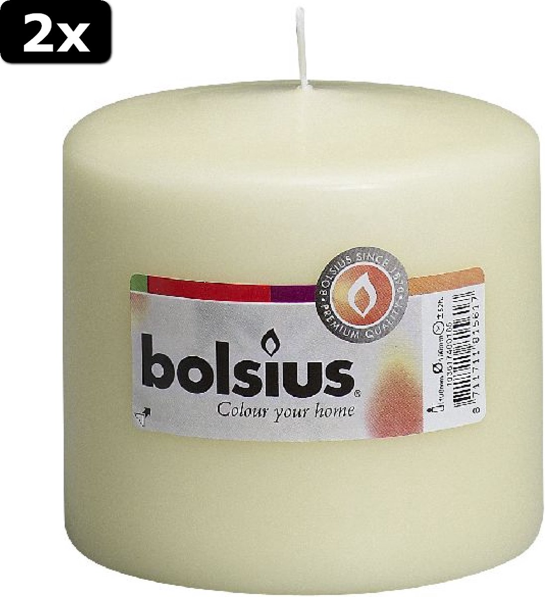 2x Bolsius stompkaars in cello ivoor 100/100