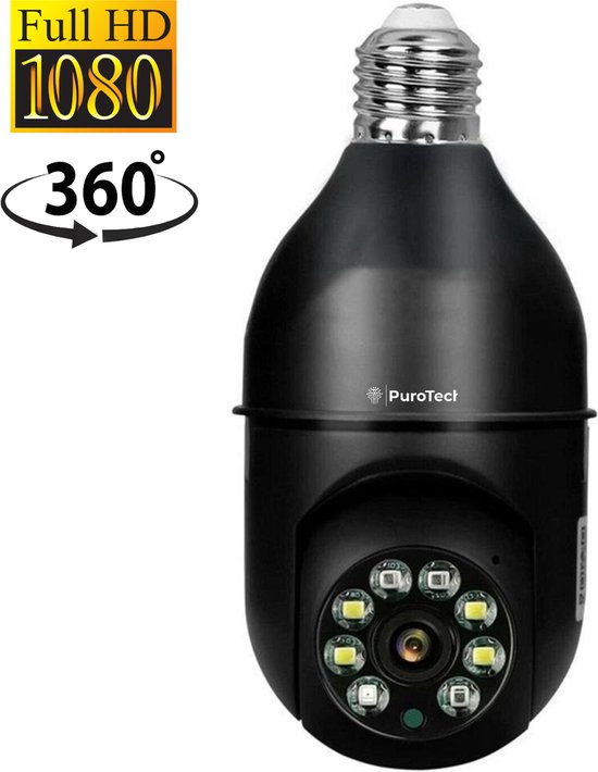 PuroTech Beveiligingscamera Zwart - IP Camera - E27 Dikke Fitting- Spy  Camera - 2-Weg... | bol.com