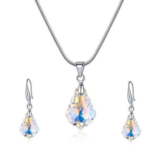 Witte Kristal Hart Oorbellen Hanger Set.
