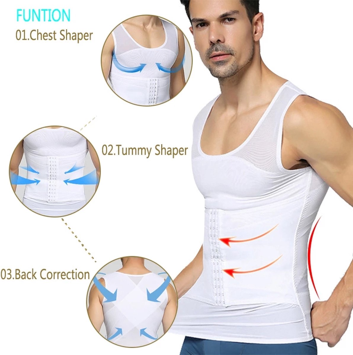Chibaa - Mannen Shapewear Corrigerende Tanktop - Corset - Slimming - Comfort - Flexibiliteit - Wit - XX-Large