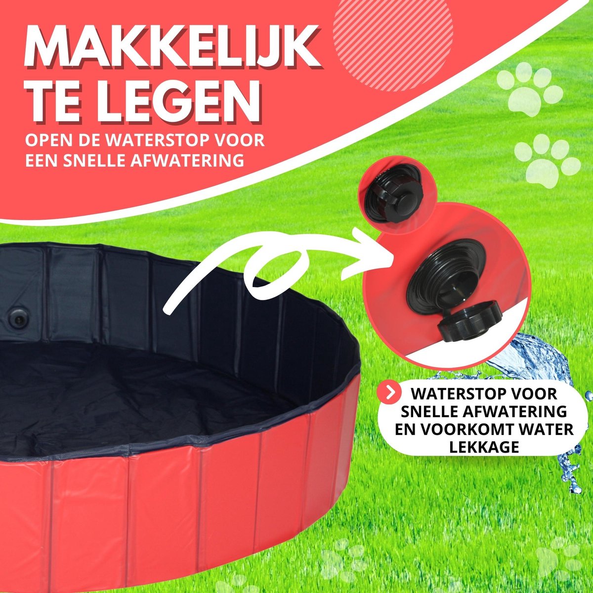 Lendo Online - Hondenzwembad Ø120x30cm - Bad voor honden - Hondenbad - Dierenzwembad - Opzetzwembad - inklapbaar - PVC - Rood / Blauw- Inclusief Hondenborstel Kam thumbnail 6