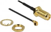 MHF I (v) - SMA (v) kabel - Micro Coax (1,13 mm) - 50 Ohm / zwart - 0,05 meter