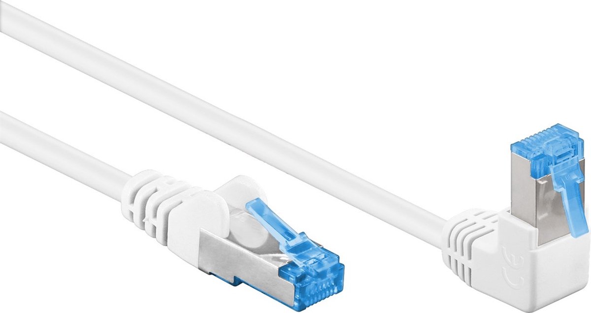 S/FTP CAT6a 10 Gigabit netwerkkabel haaks naar boven / recht / wit - LSZH - 1 meter