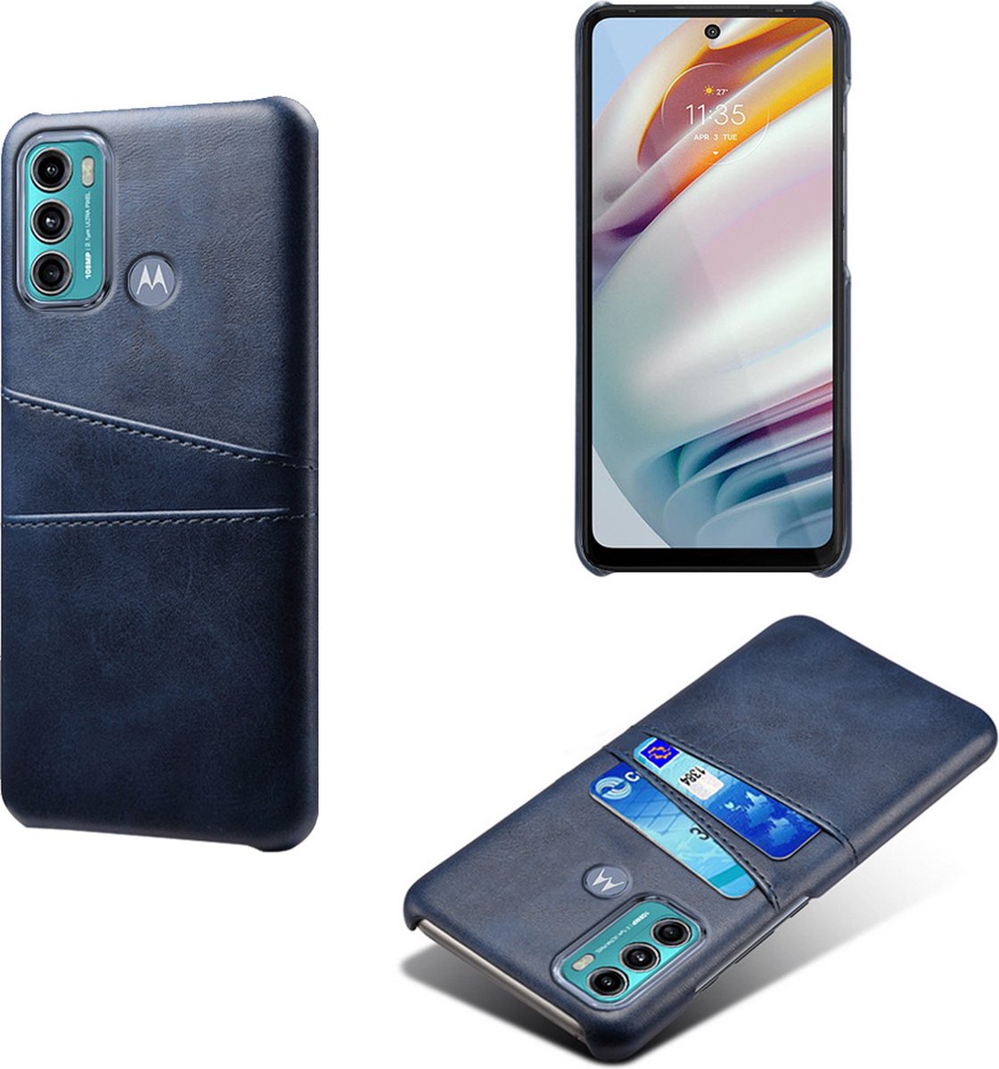 Backcover met Opbergvakjes + PMMA Screenprotector voor Motorola Moto G60 _ Blauw