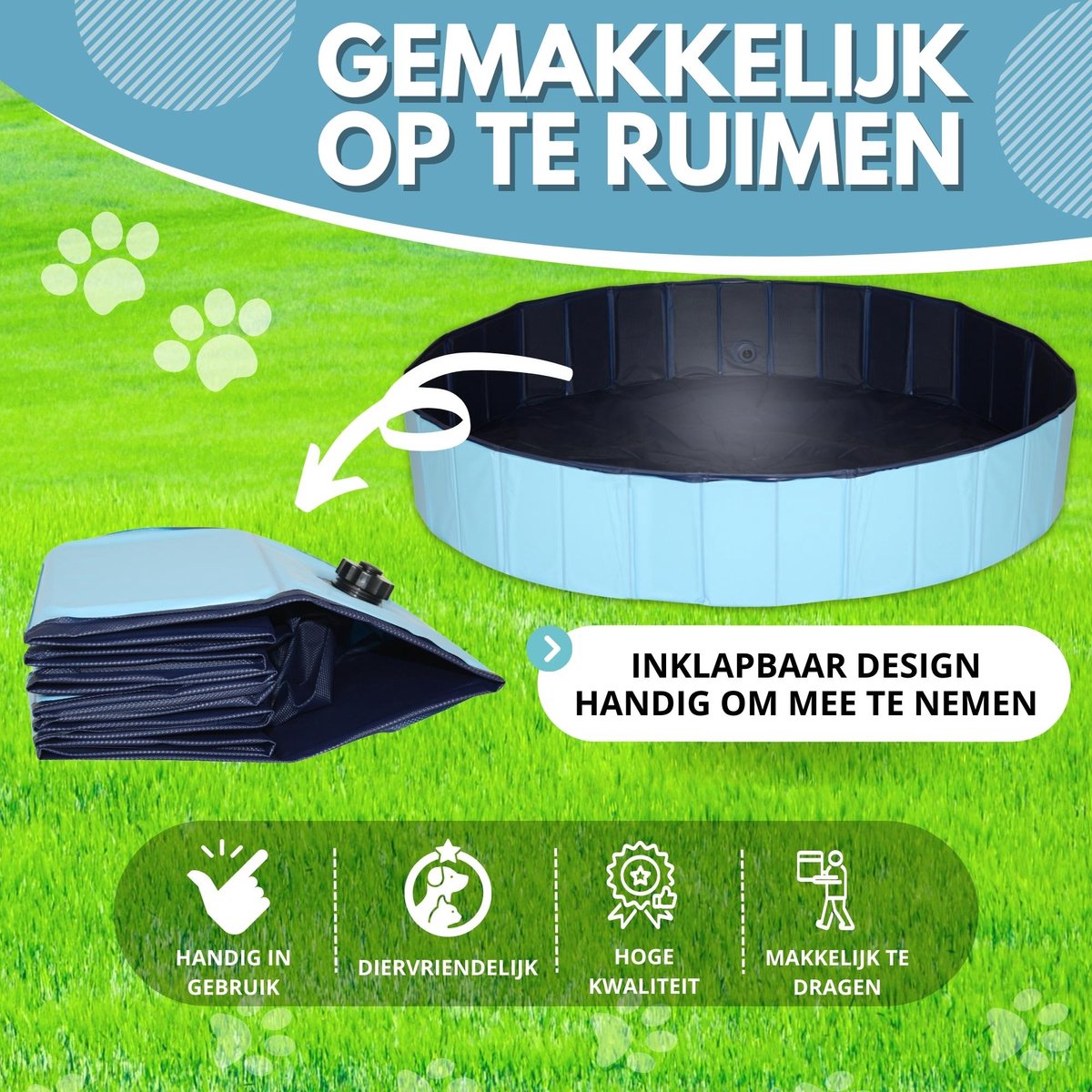 Lendo Online- Hondenzwembad Ø120x30cm - Bad voor honden - Hondenbad - Dierenzwembad - Opzetzwembad - inklapbaar - PVC - Blauw- Inclusief Hondenborstel Kam thumbnail 6