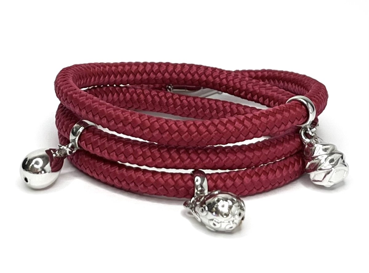 NIEUW - Jolla - dames wikkelarmband - zilver - touw - bedels - Charm Rope Wrap - Raspberry