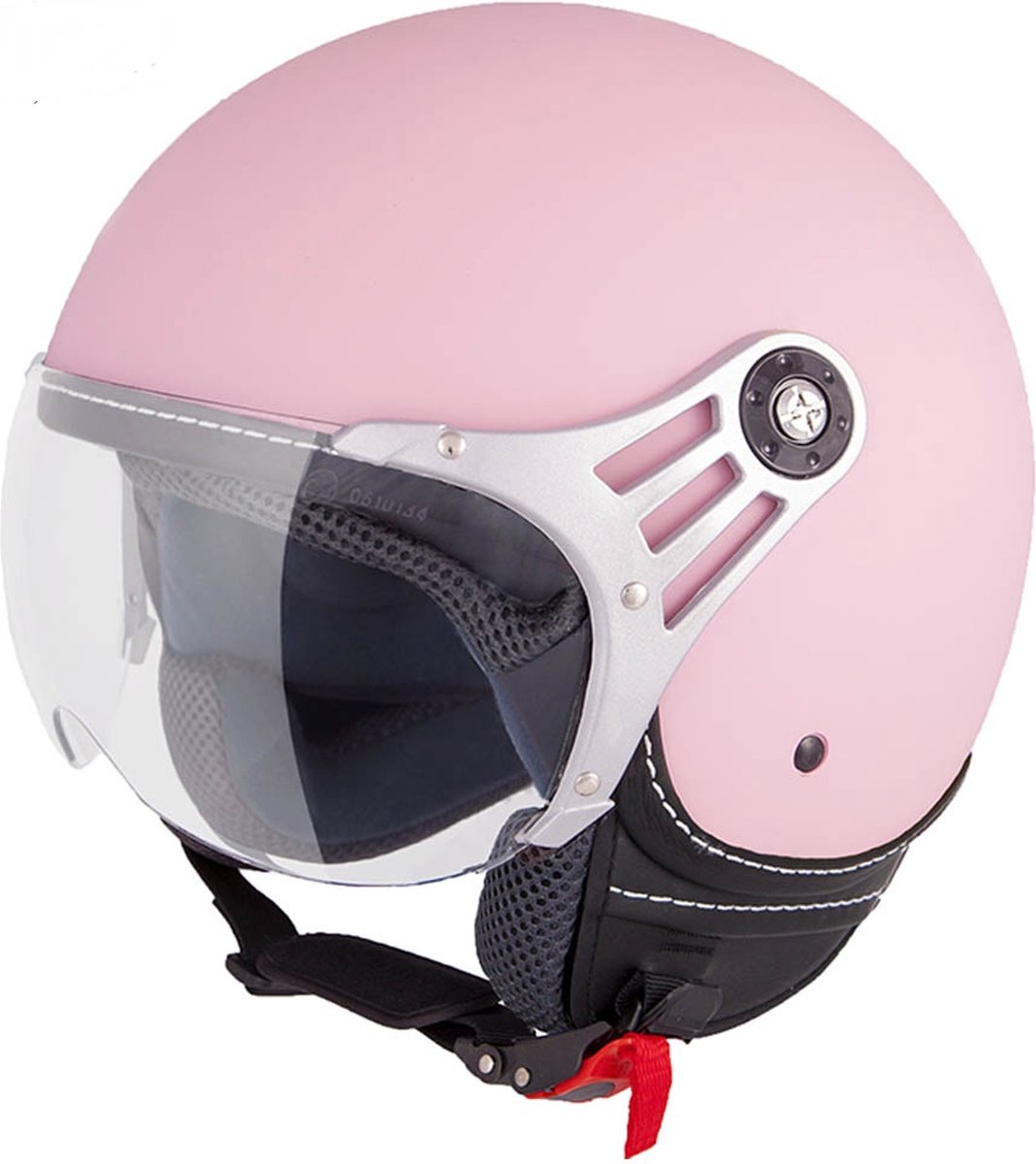 VINZ Stelvio Jethelm Mat Roze / Scooterhelm / Brommerhelm / Motorhelm / Fashionhelm voor Scooter / Vespa / Brommer / Motor
