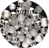 Kerstversiering kunststof kerstballen zilver 6-8-10 cm pakket van 59x stuks - Kerstboomversiering