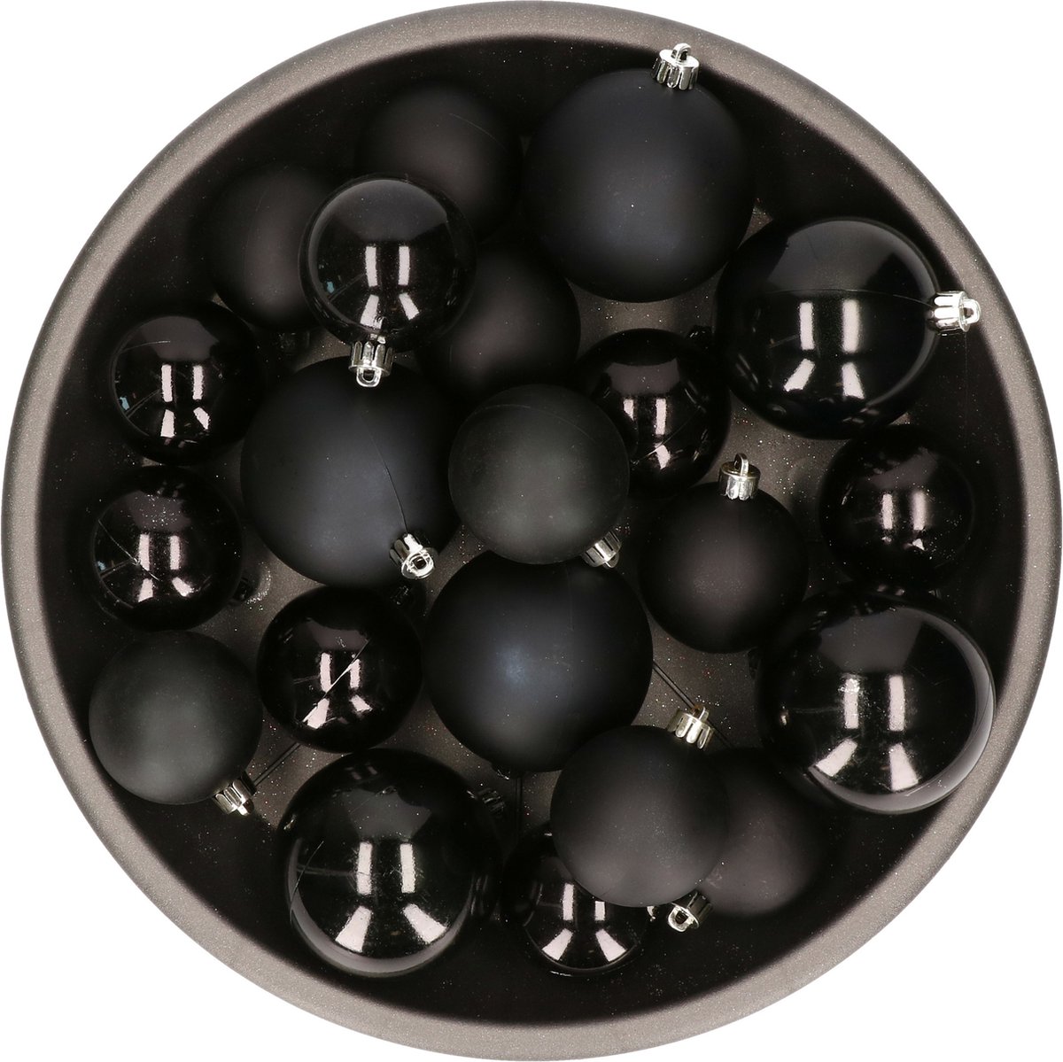 Kerstversiering kunststof kerstballen zwart 6-8-10 cm pakket van 22x stuks - Kerstboomversiering