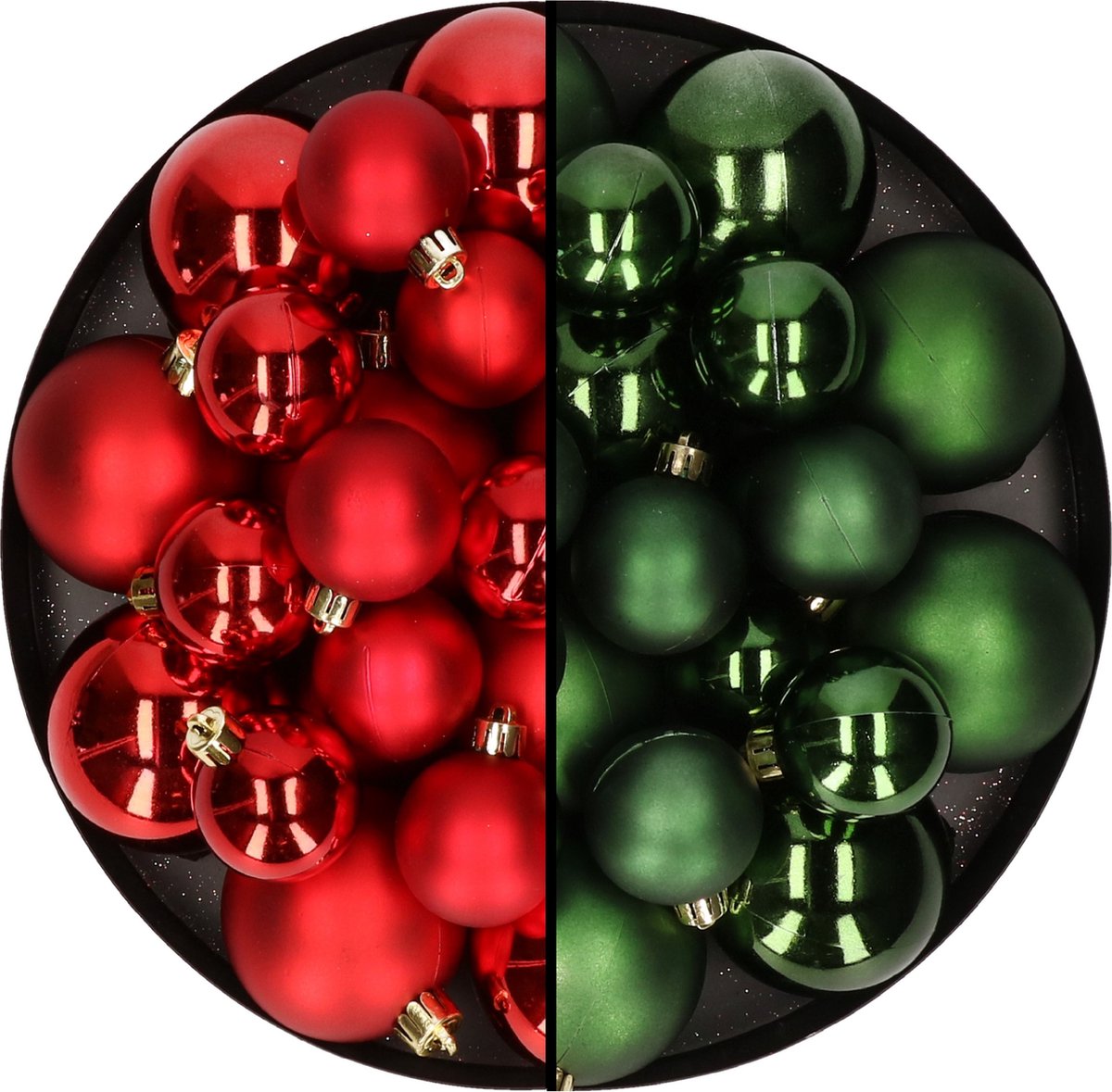Kerstversiering kunststof kerstballen kleuren mix rood/donkergroen 6-8-10 cm pakket van 44x stuks