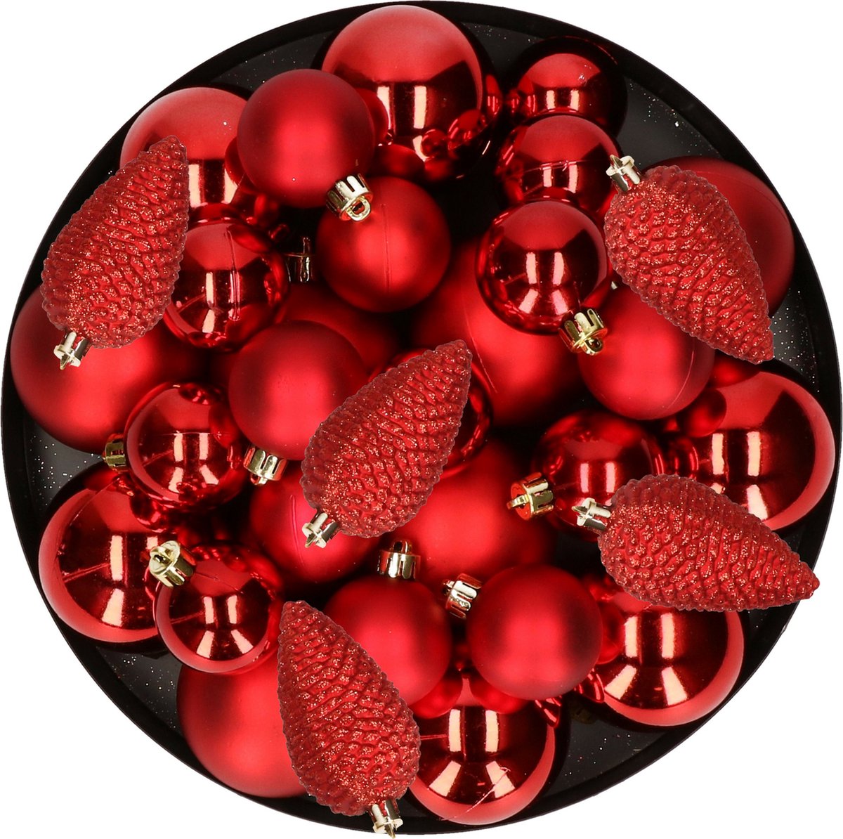 Decoris Kerstballen rood - kunststof - 6-8-10 cm - 50 stuks - mix mat en glans - met ophangdraadjes - kerstboomversiering