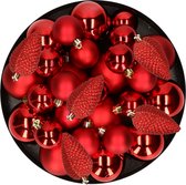 Décorations de Noël de Noël boules de Noël en plastique rouge 6-8-10 cm paquet de 50x pièces - Décorations Décorations pour sapins de Noël
