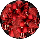 Décorations de Noël de Noël boules/pendentifs de Noël en plastique rouge 6-8-10 cm paquet de 62x pièces - Décorations Décorations pour sapins de Noël