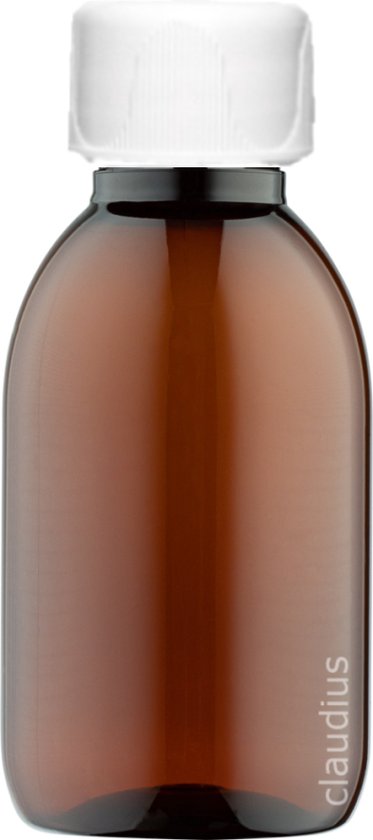 Lege fles 125 ml PET amber - met witte ribbeldop - set van 10 stuks - navulbaar - leeg
