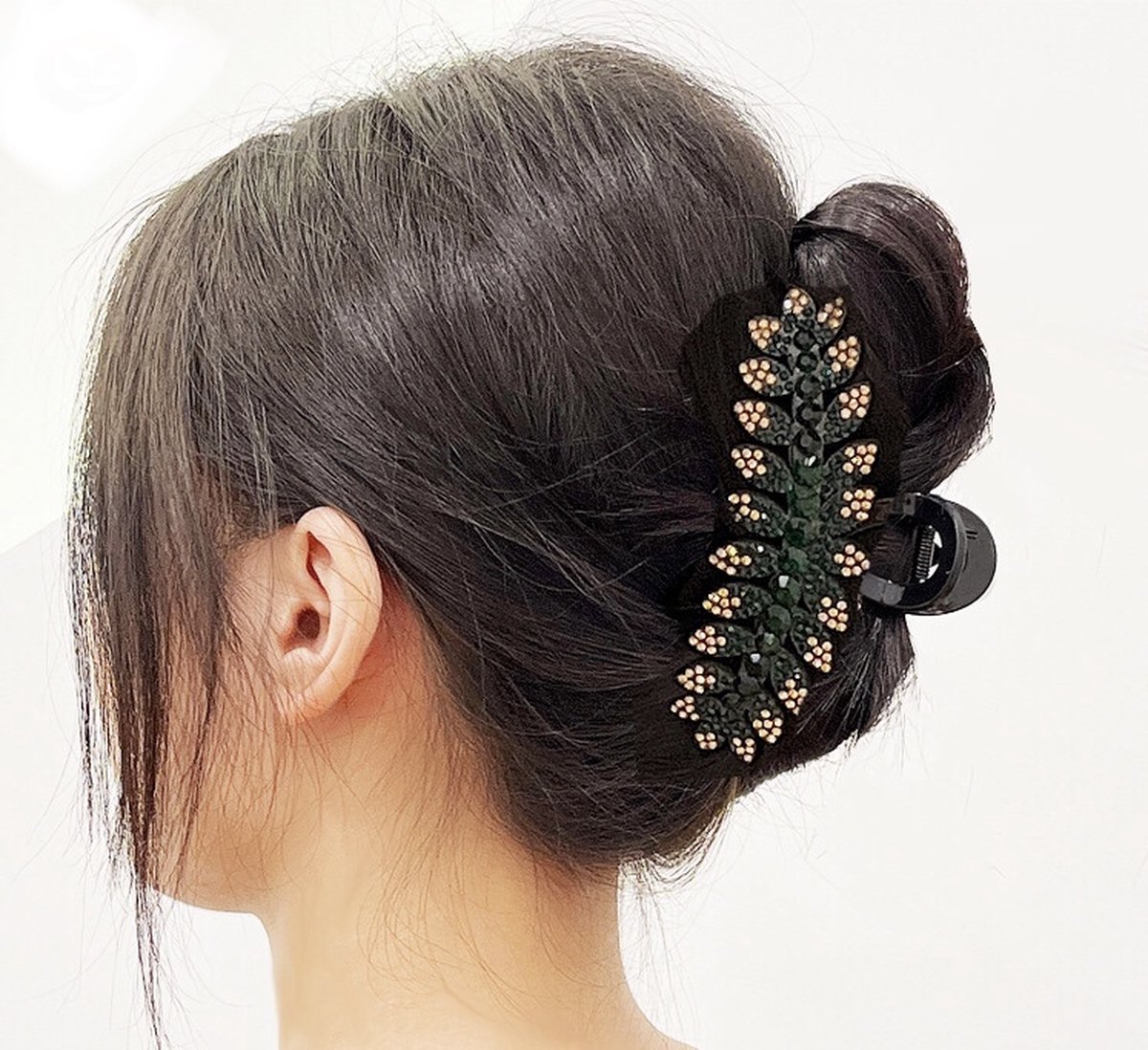 Haarclip - Groot - Haargrijper - Haarklauw - Haarklem - Haarsieraad - Haarspeld - Haar accessoires - Dames - Goud/Groen - 9,5 cm x 5 cm - Uniek - Cadeau
