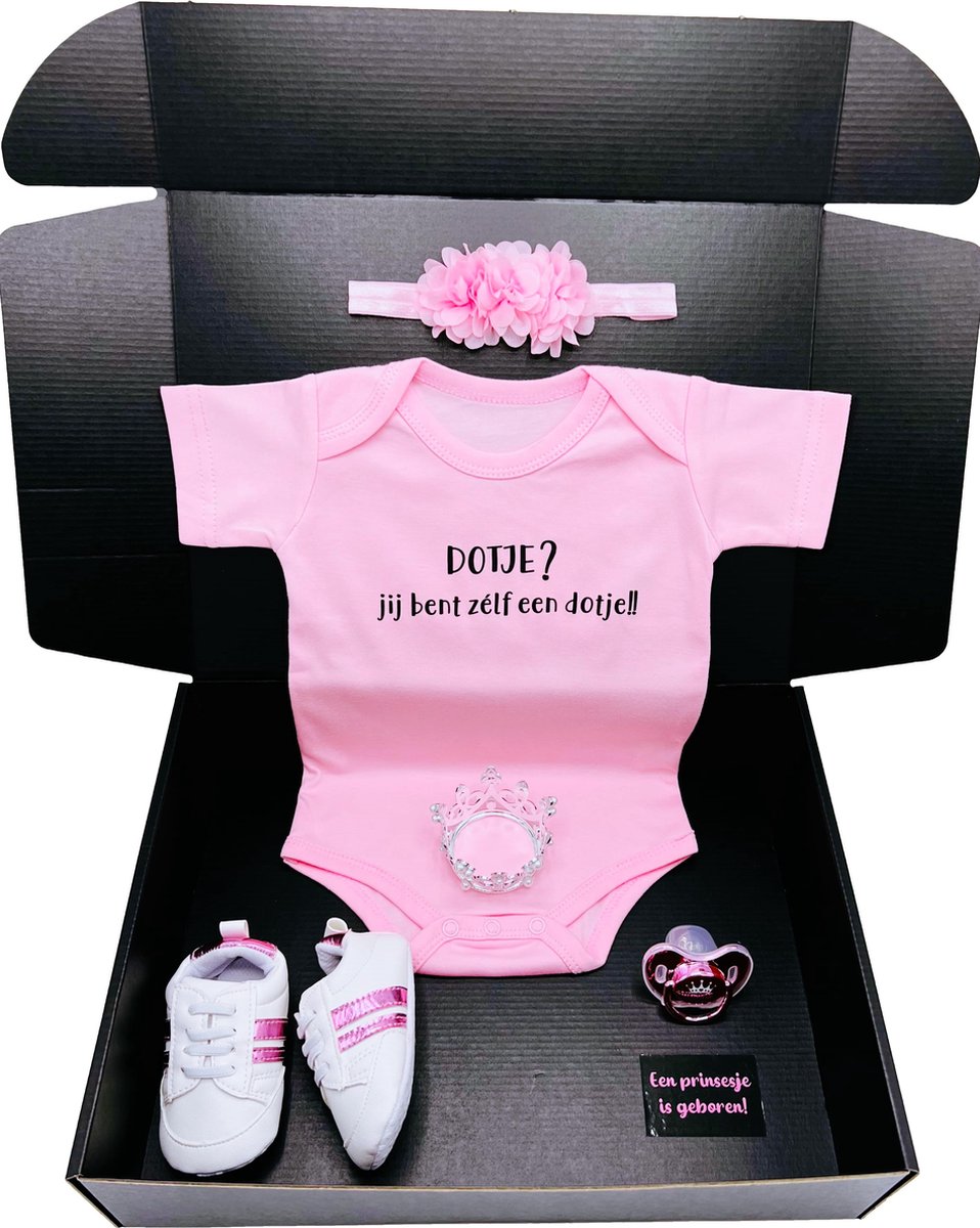 Goedkoopste Kraamcadeau -DOTJE -romper - babysneakers - speen -baby hoofdband - rechtstreeks versturen mogelijk - kraamkado