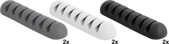 DeLOCK Porte-câbles auto-adhésifs pour 7 câbles - 6 pcs / noir / blanc / gris