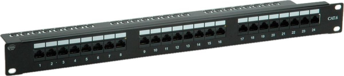 Premium CAT6 Gigabit 19'' Patch Panel 1U met 24 poorten - niet afgeschermd / zwart