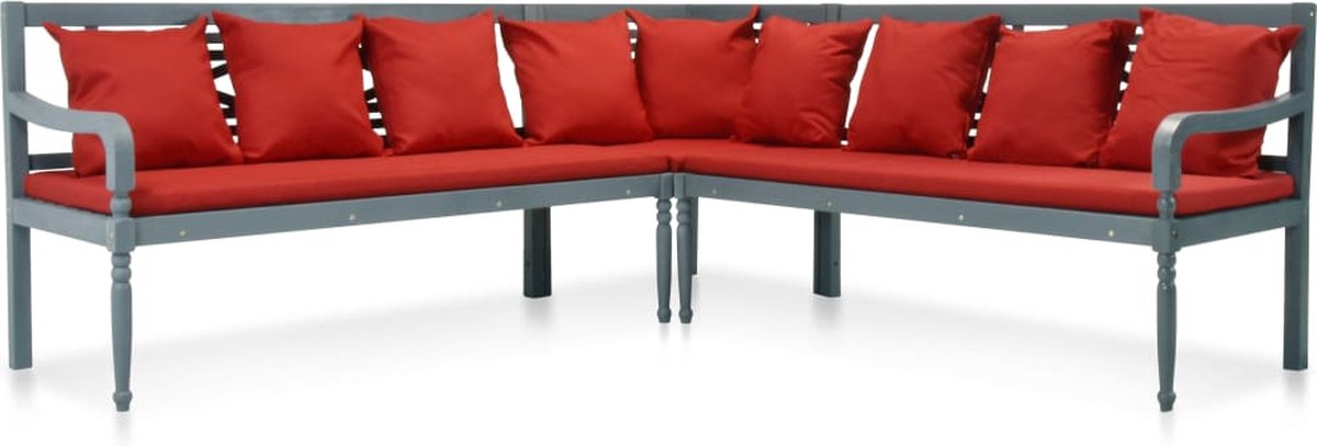 Decoways - 3-delige Loungeset massief acaciahout grijs en rood