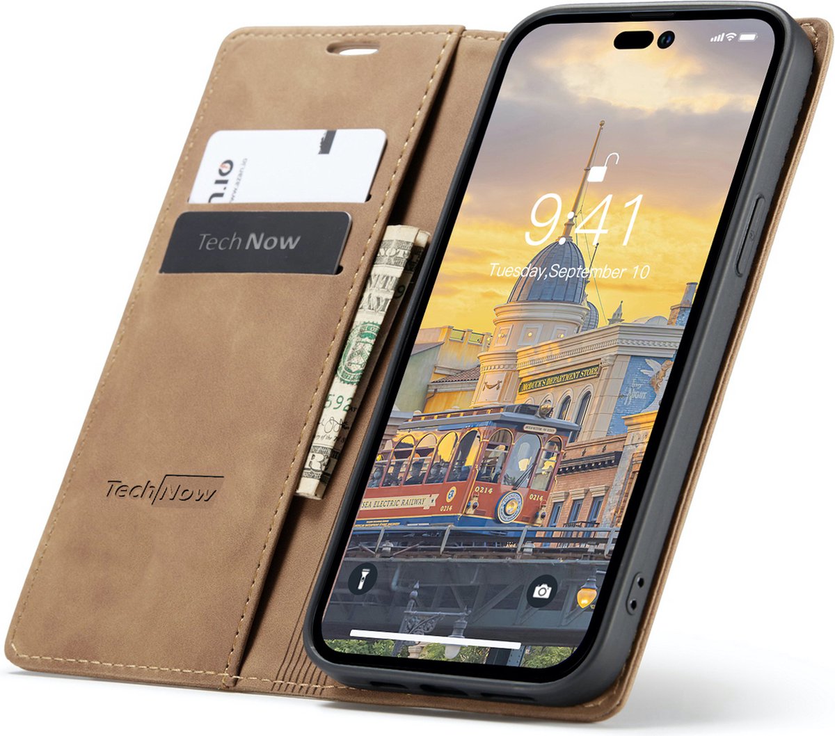 Hoesje geschikt voor iPhone 14 Pro - Book Case Leer Slimline Bruin