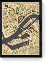 Rotterdam - Mozaïek  - Ingelijste Stadskaart Poster