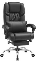 Furnibella - Bureaustoel met voetensteun en lendenkussen, imitatieleer, zwart, 67 x 66 x 116 cm OBG71B